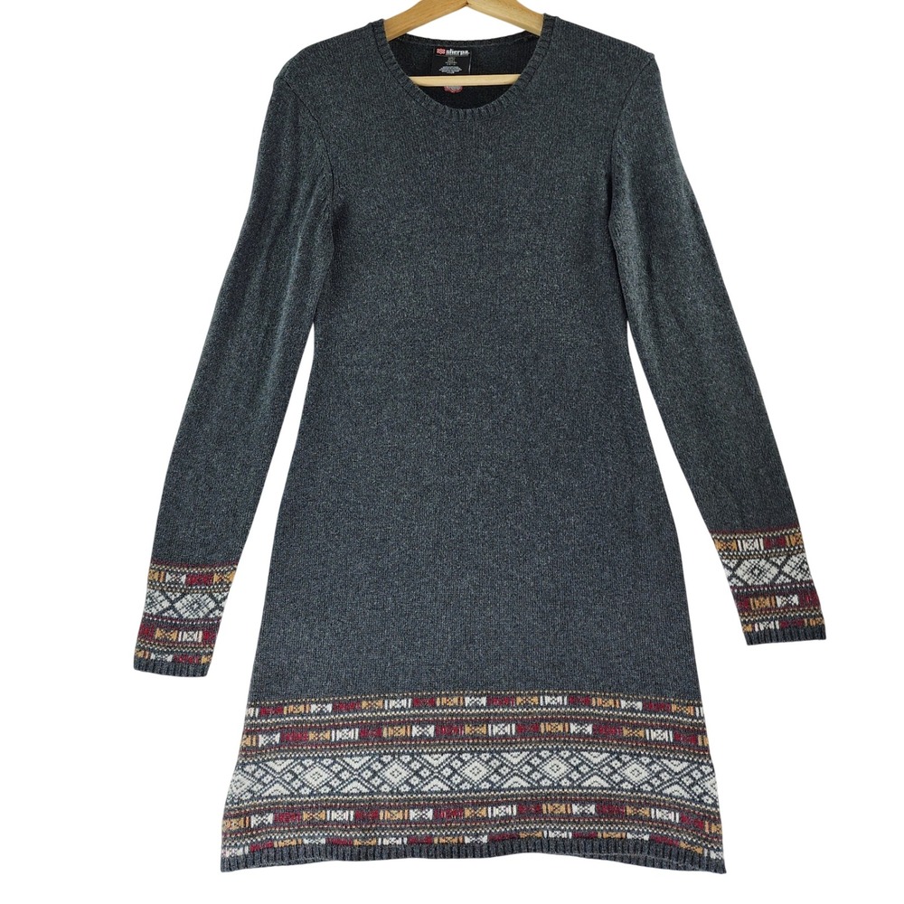 Sherpa Adventure Gear Sweater Dress Womens S Merino Wool Alpaca Fair Isle Gray